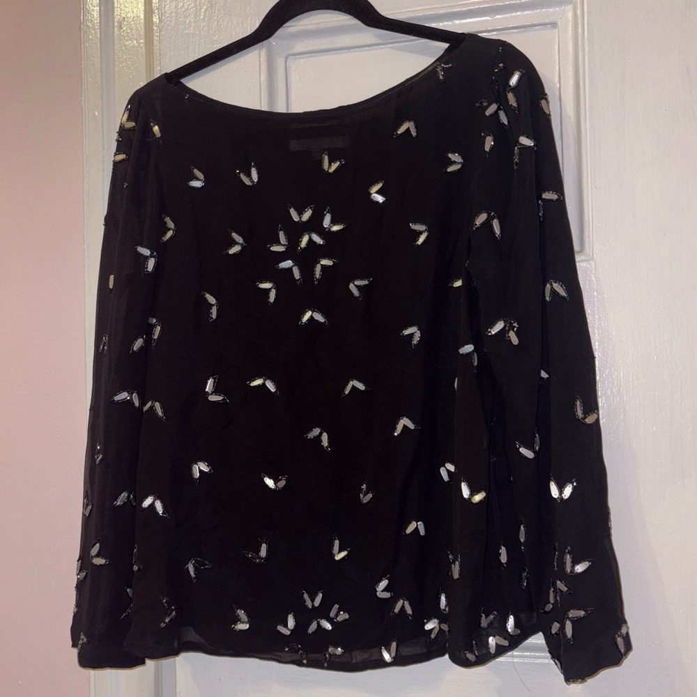 Badgley Mischka Crêpe Blouse with Leaf Beading